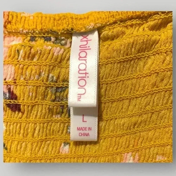 Xhilaration Yellow Floral Print Ruffled Smocked Bodice Off-Shoulder Mini Dress - Picture 10 of 14